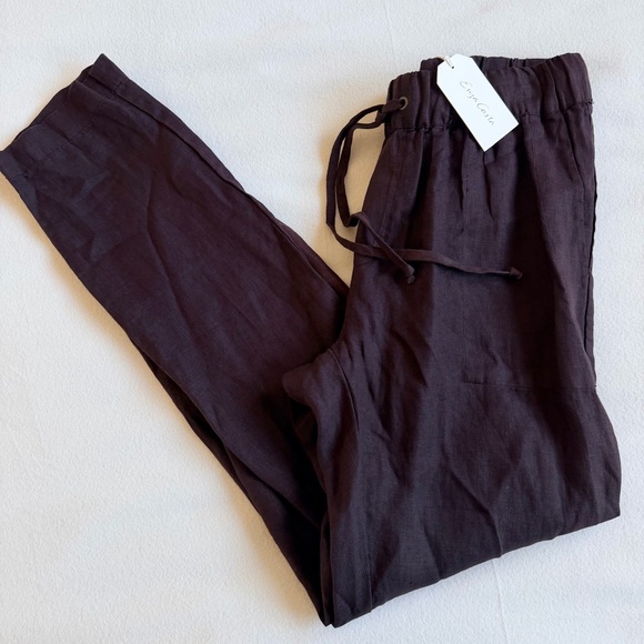 New Enza Costa French Linen Easy Pant in Dark Oak